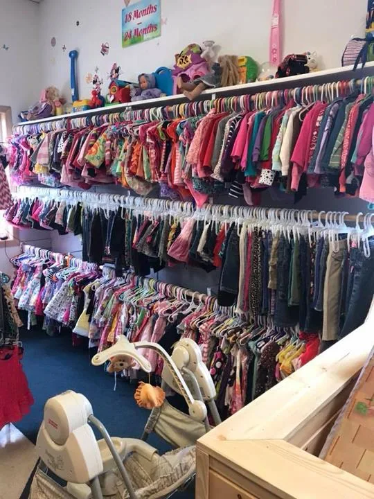 Rows of children’s clothing at The Bean Sprout